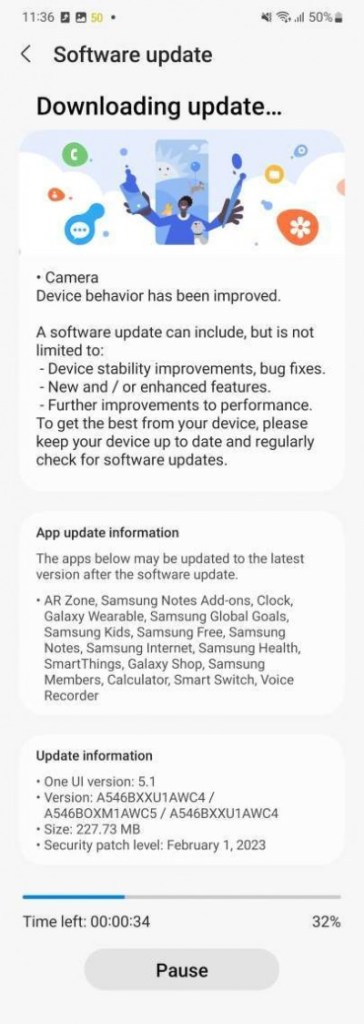 First Galaxy A54 Update