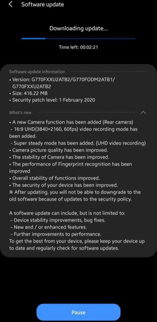 Galaxy S10 Lite Update