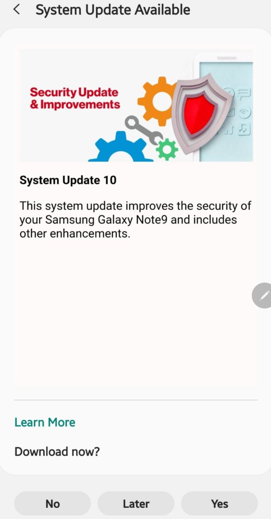 Galaxy Note 9 Update